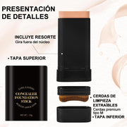 Concealer stick foundation, double-ended with built-in brush, moisturizing and lightweight